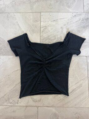 LIKE NEW Brandy Melville Gina Top - Ruched Short Sleeve V-Neck Top